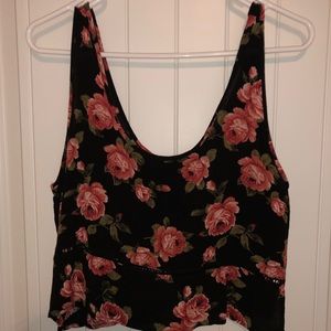 Black Floral Cropped Tank